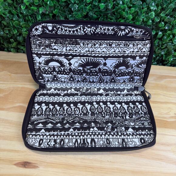 Sakroots Womens Billfold Wallet Zip Close Black Beige Organizer - Picture 3 of 10